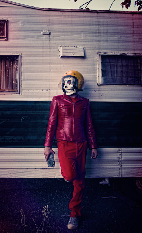 Frank Aberdean by Mako Miyamoto skull skeleton horror killer red day of the dead superhero leather badass visor