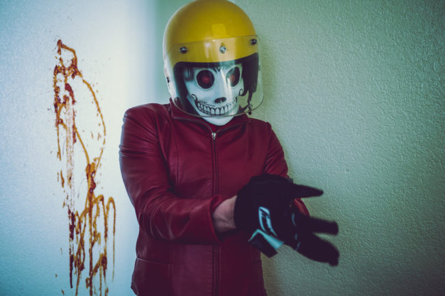 Frank Aberdean by Mako Miyamoto skull skeleton horror killer red day of the dead superhero leather badass