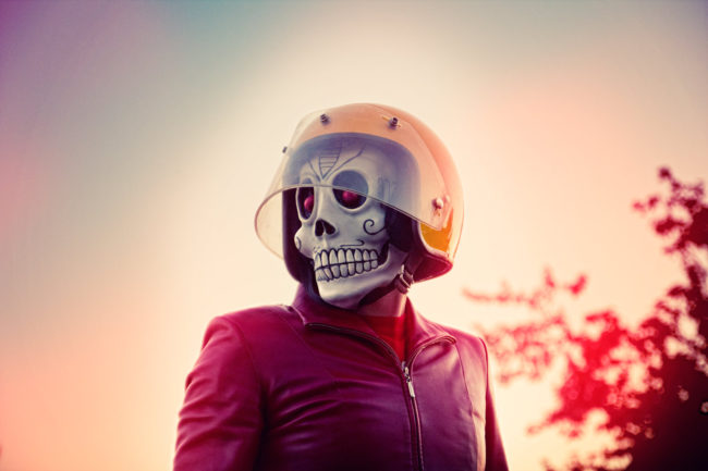 Frank Aberdean by Mako Miyamoto skull skeleton horror killer red day of the dead superhero leather badass