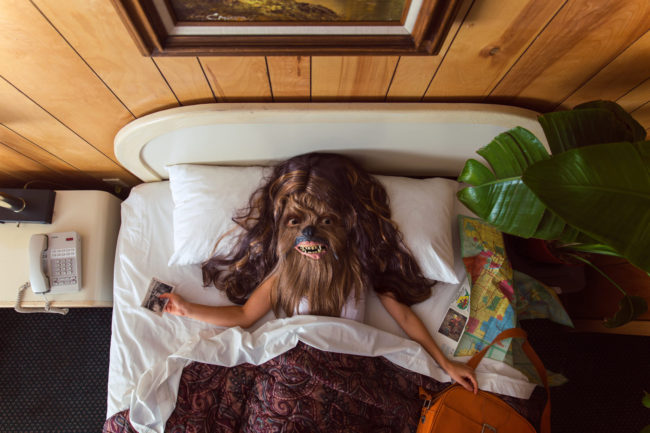 11:11 am Photograph by Mako Miyamoto. Wookie girl laying in a bed shot from above. Part of the Holding Off Eternity series for a show at Gallery 135 in Portland, OR
